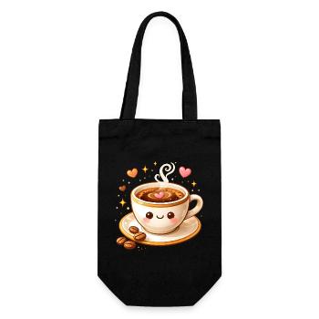 Süße Kaffee Tasse mit Gesicht Illustration  - Geschenkbeutel für Flaschen - Schwarz - Vorne