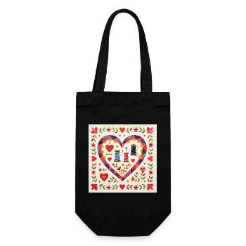 Patchwork Herz mit Garnen - Geschenkbeutel für Flaschen - Schwarz - Vorne