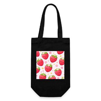 Kawaii Erdbeer-Polka-Punkt-Muster Pink - Geschenkbeutel für Flaschen - Schwarz - Vorne