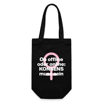 OB OFFLINE ODER ONLINE: KONSENS! ♀ FEMALE POWER - Geschenkbeutel für Flaschen - Schwarz - Vorne