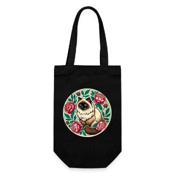 Portrait de chat en cercle floral - Sac à bouteille - noir - Devant