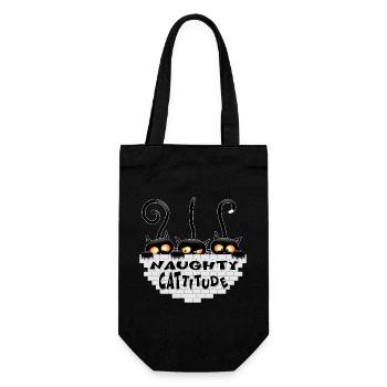 "Naughty Cattitude" Funny three Cute Black Cats  - Gift Bag for Bottles - black - Front