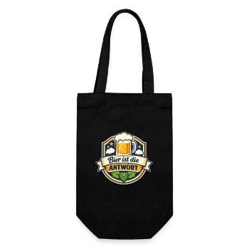 Bier ist die Antwort – Logo-Print - Geschenkbeutel für Flaschen - Schwarz - Vorne