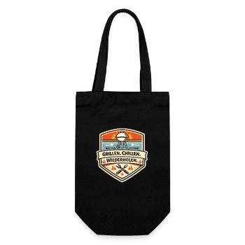 Grillen Chillen Wiederholen Emblem - Geschenkbeutel für Flaschen - Schwarz - Vorne