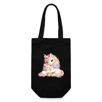 Maman licorne câlinée contre son bébé - Sac à bouteille - noir - Devant