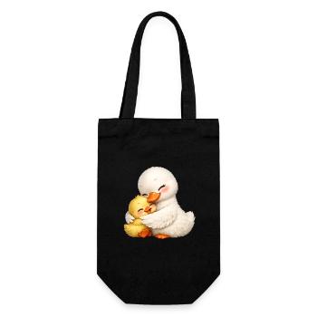 Mutter-Ente kuschelt mit ihrem Baby - Geschenkbeutel für Flaschen - Schwarz - Vorne