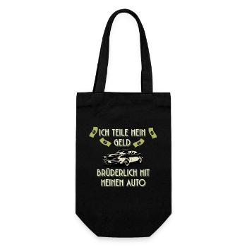 Lustiges Auto T-Shirt Ich teile mein Geld  - Geschenkbeutel für Flaschen - Schwarz - Vorne