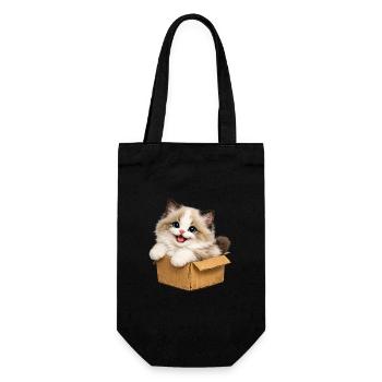 Happy kitten is in box - Gift Bag for Bottles - black - Front