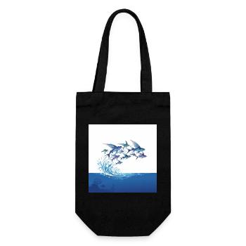 Flying Fish Jump Over Waves Sea Water - Gift Bag for Bottles - black - Front