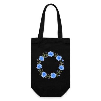 (Außer)gewöhnlicher Wegwartenkranz Blumenmotiv - Geschenkbeutel für Flaschen - Schwarz - Vorne