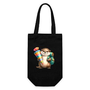 Niedlicher Otter mit Schultüte zur Einschulung - Geschenkbeutel für Flaschen - Schwarz - Vorne