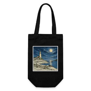 Illustration rétro du phare au clair de lune - Sac à bouteille - noir - Devant