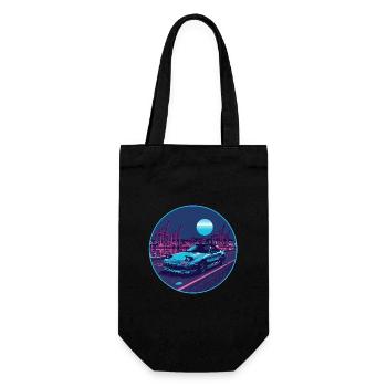 Harbor Run — Teal Roadster am Neon Port - Geschenkbeutel für Flaschen - Schwarz - Vorne