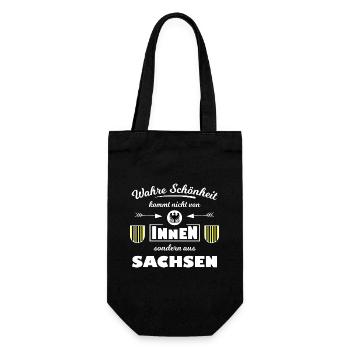 Wahre Schönheit aus Sachsen - Geschenkbeutel für Flaschen - Schwarz - Vorne