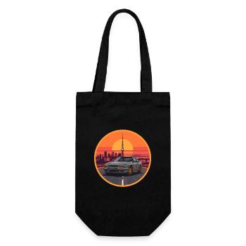 Retro 80er JDM Coupé Tokyo Tower Sonnenuntergangsemblem - Geschenkbeutel für Flaschen - Schwarz - Vorne