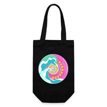 Surfskate motif in pink yellow with waves - Gift Bag for Bottles - black - Front
