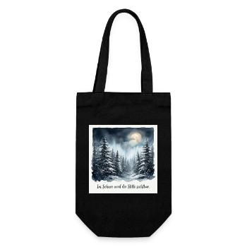 Im Schnee wird die Stille sichtbar – Winterwald  - Geschenkbeutel für Flaschen - Schwarz - Vorne