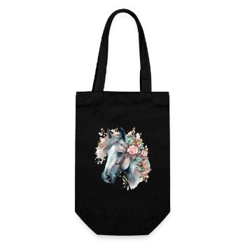 Aquarell-Pferdekrone mit pastellfarbenen Blumen - Geschenkbeutel für Flaschen - Schwarz - Vorne