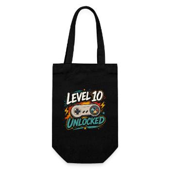 Level 10 freigeschaltetes 10-Jahres-Jubiläums-D-Geschenk - Geschenkbeutel für Flaschen - Schwarz - Vorne