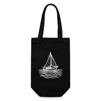 Klassisches Segelboot auf Meereswellen - Geschenkbeutel für Flaschen - Schwarz - Vorne