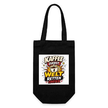 Kaffee zuerst, Welt retten später. - Geschenkbeutel für Flaschen - Schwarz - Vorne