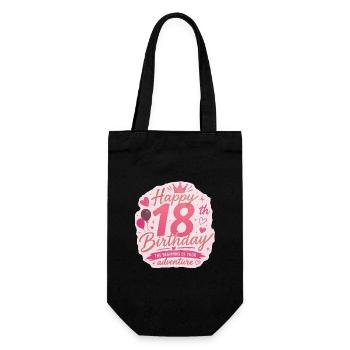 Pink 18th Birthday Adventure Badge - Gift Bag for Bottles - black - Front