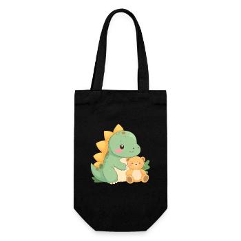 Little Green Dino with Teddy Bear – Cute Friends - Gift Bag for Bottles - black - Front