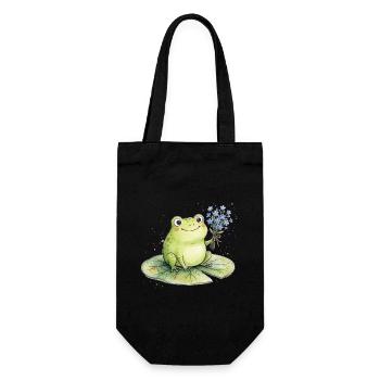 Grenouille mignonne avec des fleurs de myosotis - Sac à bouteille - noir - Devant