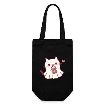 Süße Geisterkatze liebt Boba Tea Halloween - Geschenkbeutel für Flaschen - Schwarz - Vorne