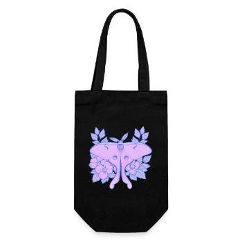 Pastell-Mond-Motte und Hibiskus-Floral - Geschenkbeutel für Flaschen - Schwarz - Vorne