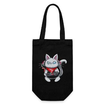 Katze mit Kopfhörern - spielende Katze - Gamer Katze - Geschenkbeutel für Flaschen - Schwarz - Vorne