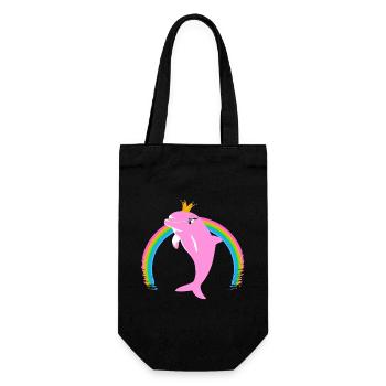 Regenbogen Delfin goldene Krone Rosa - Geschenkbeutel für Flaschen - Schwarz - Vorne
