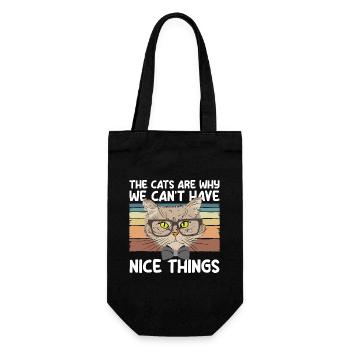 Katzen Katzenaugen Katzenfreund Frauchen - Geschenkbeutel für Flaschen - Schwarz - Vorne
