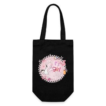 Flamingo with baby and baby utensils in pink - Gift Bag for Bottles - black - Front