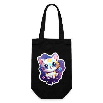 Cute cartoonish kitty floating in space - Gift Bag for Bottles - black - Front