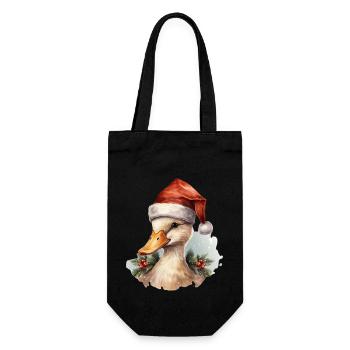 Ente mit Weihnachtsmütze, T-Shirt, Tasse - Geschenkbeutel für Flaschen - Schwarz - Vorne