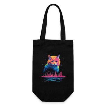 New York City Katze Meow Stadt Skyline Amerika USA - Geschenkbeutel für Flaschen - Schwarz - Vorne