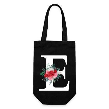 Roter Blumenbuchstabe E - Geschenkbeutel für Flaschen - Schwarz - Vorne
