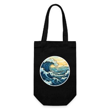 Japanische Welle – Vintage Hokusai Meer Stil - Geschenkbeutel für Flaschen - Schwarz - Vorne