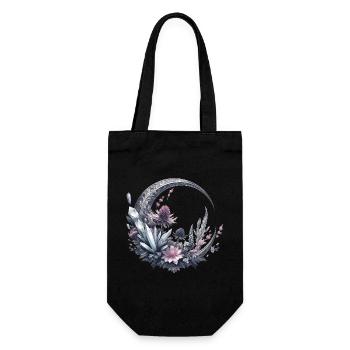 Crescent Moon in Silver, with Crystals and Flowers - Gift Bag for Bottles - black - Front