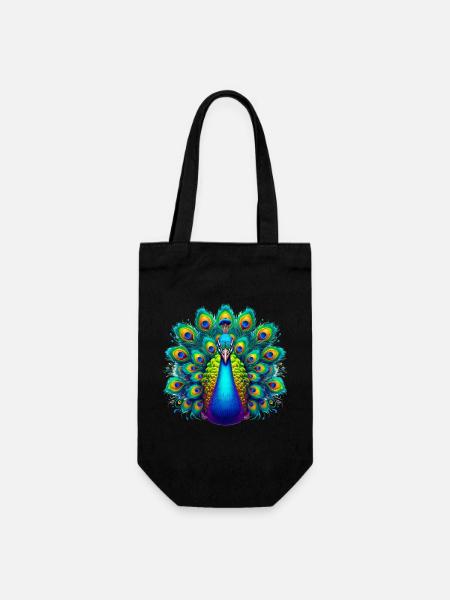 Pfau - Geschenkbeutel für Flaschen - Schwarz