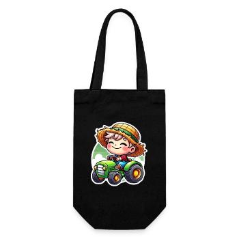 Little straw hat boy driving green tractor - Gift Bag for Bottles - black - Front