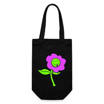 Lila Blume Frühling Sommer Natur Lustiges Gesicht - Geschenkbeutel für Flaschen - Schwarz - Vorne