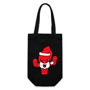Cactus Santa Claus Face Christmas Cacti - Gift Bag for Bottles - black - Front