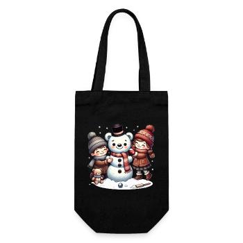 Winter Fun: Kids Build a Teddy Bear Snowman - Gift Bag for Bottles - black - Front
