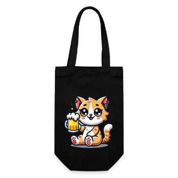 Cute Cat Drinking Beer - Geschenkbeutel für Flaschen - Schwarz - Vorne