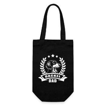 "Dachshund Dad" design with banner and wreath of wheat - Gift Bag for Bottles - black - Front