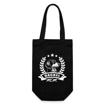 "Dachshund Mom" design with banner and wreath of wheat - Gift Bag for Bottles - black - Front