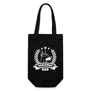 "Doberman Dad" mit Banner und Ährenkranz - Geschenkbeutel für Flaschen - Schwarz - Vorne
