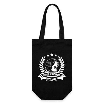 "Berner Sennenhund Mom" mit Banner und Ährenkranz - Geschenkbeutel für Flaschen - Schwarz - Vorne